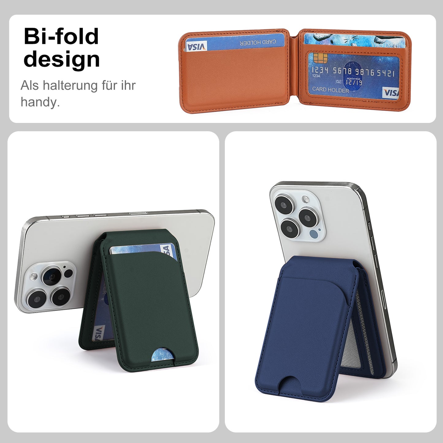 Wholesale PU Leather Magsafe Bifold Magnetic Card Holder Wallet with Phone Stand OEM Manufacturer