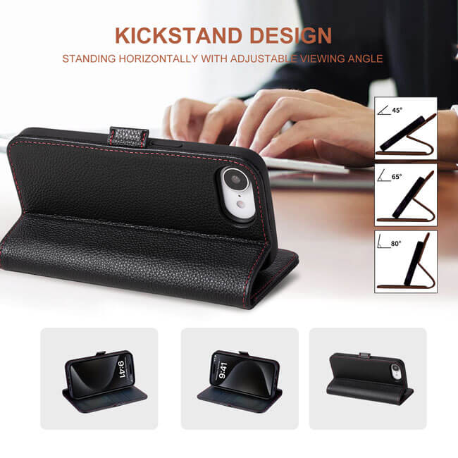Aaronscase Premium Leather Folio Flip Case for iPhone 16e (Wholesale/Manufacturer)