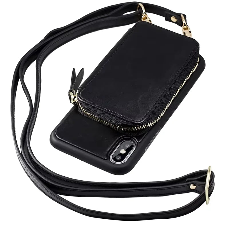 Genuine Leather Crossbody Wallet Phone Case for Customizable Device Models image 7