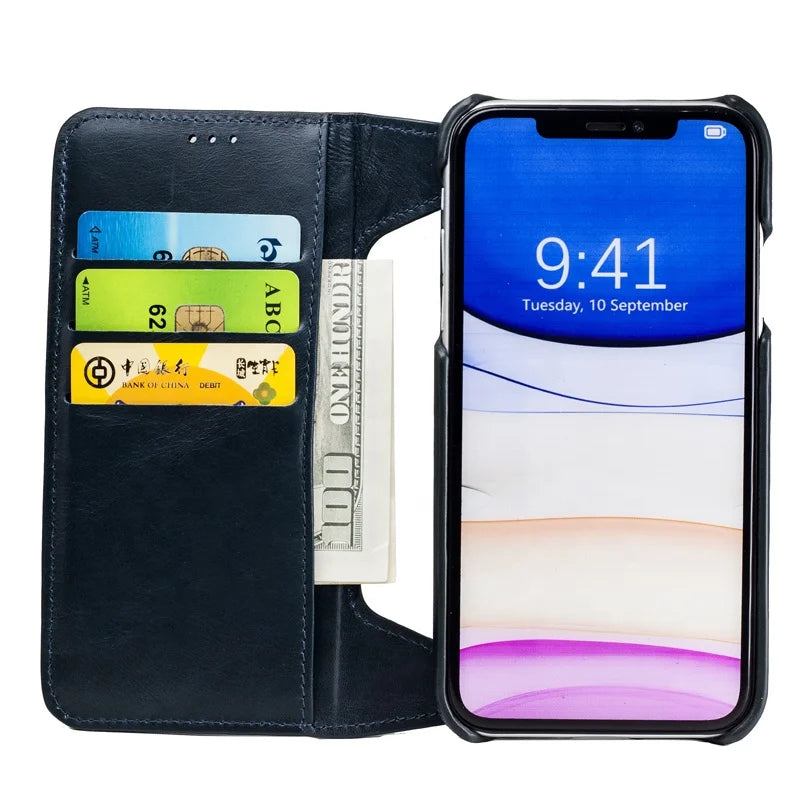 Genuine Leather RFID Anti-EMF Stand Wallet Phone Case for Custom Phone Models - image 6