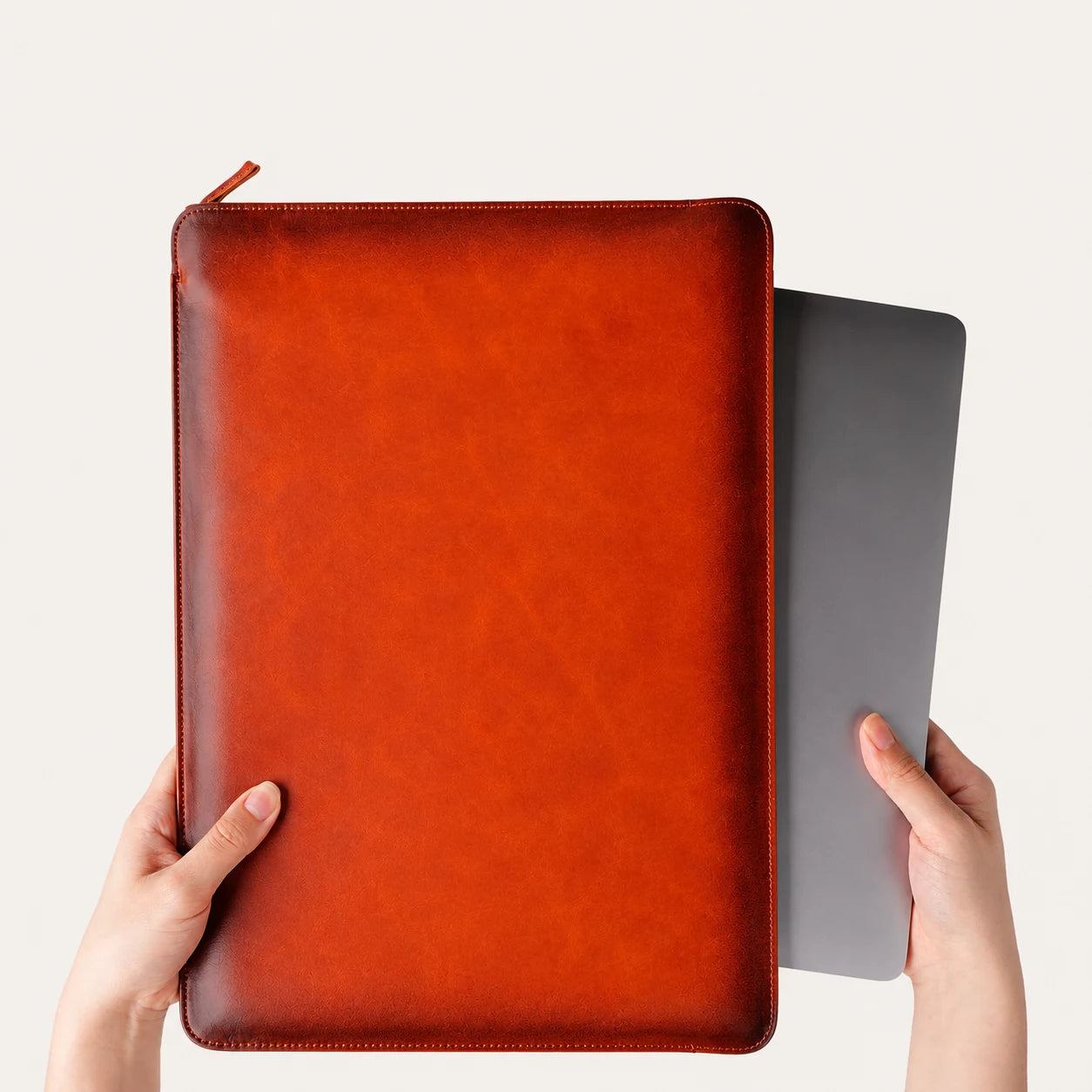 Full Grain Leather Macbook Sleeve 13 14 Inch Burnished Tan (Wholesale/OEM Manufacturer) - image 07