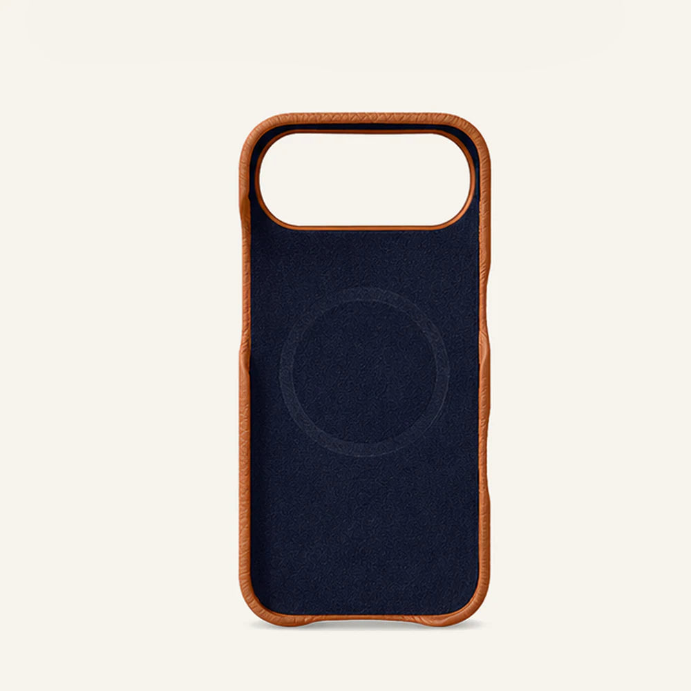 Brown top-grain leather iPhone 17 Air case interior view