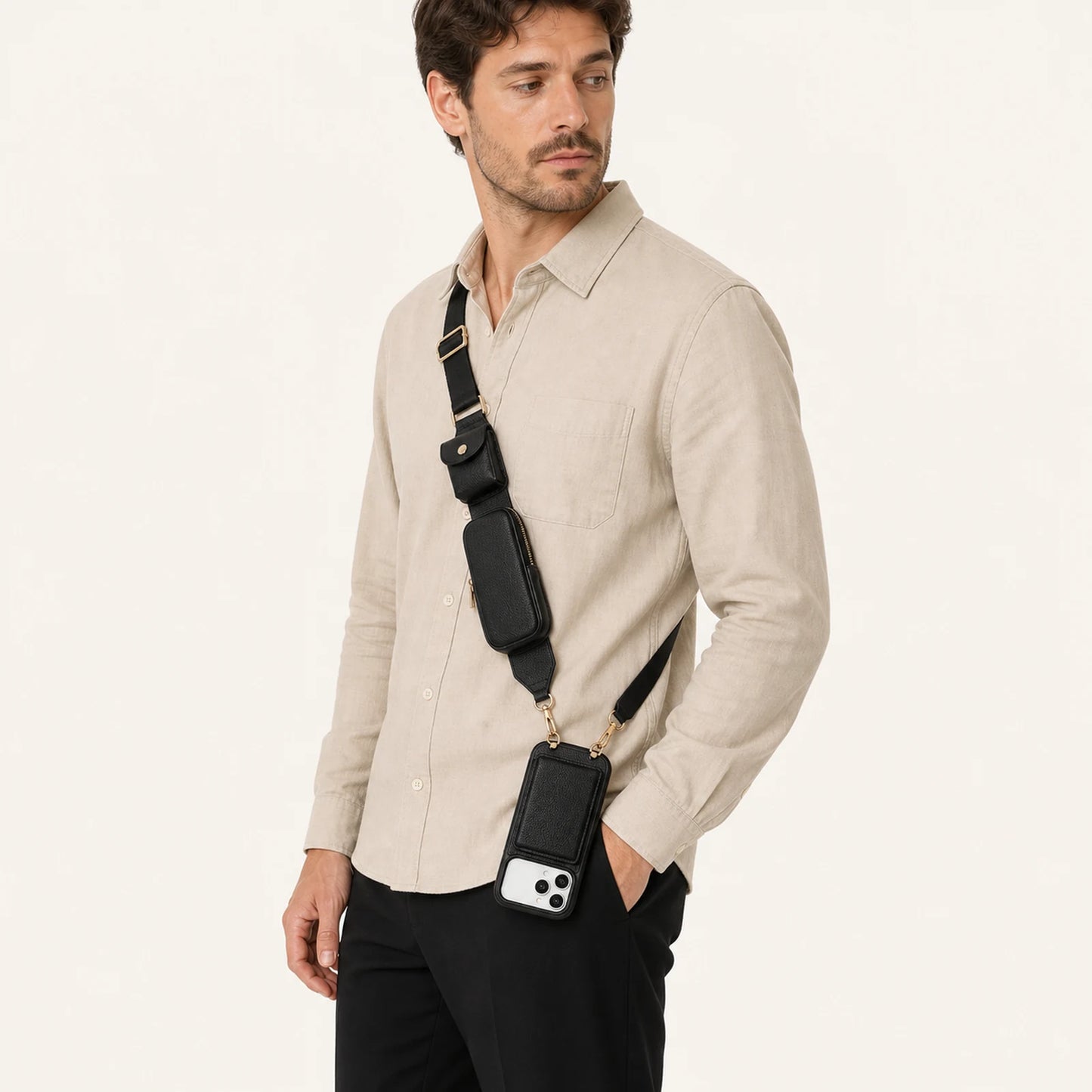 Custom Wide-Strap Storage Crossbody Phone Case lifestyle use reference