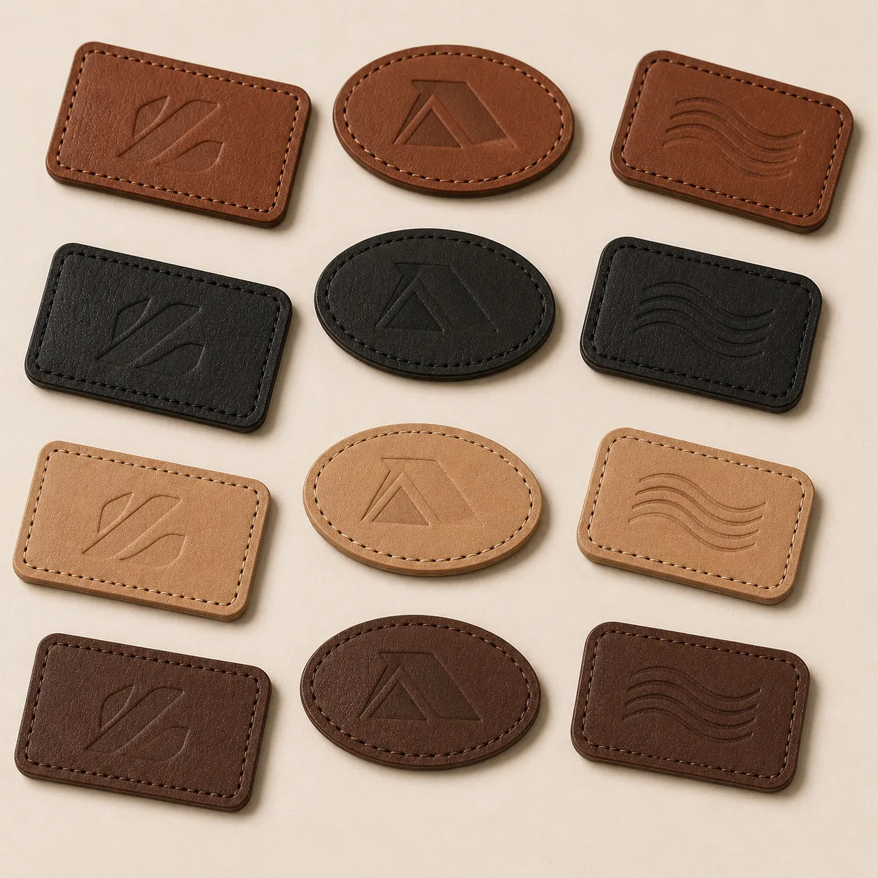 Custom leather patch shapes colors and debossing options for wholesale orders