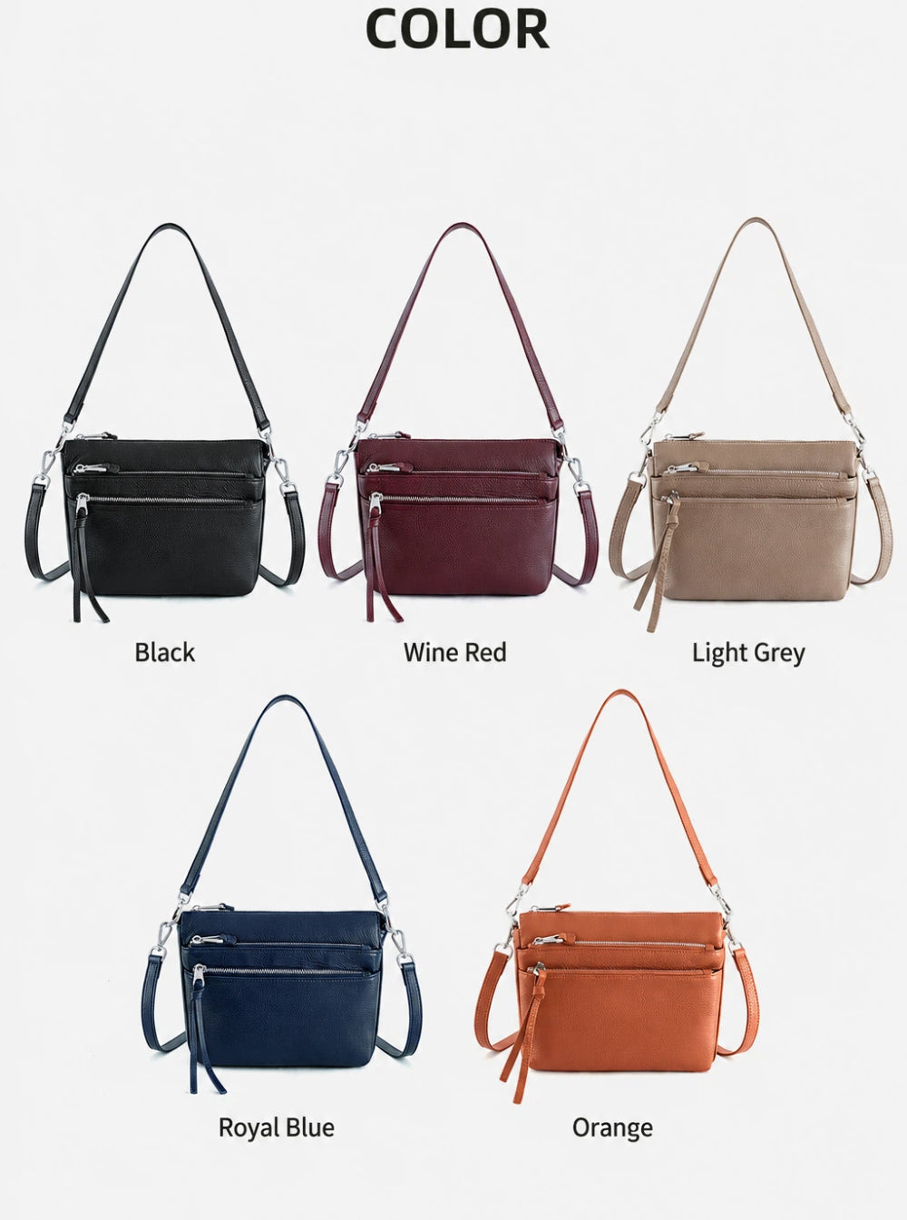 Dual-Zip Genuine Leather Crossbody Bag - image 7