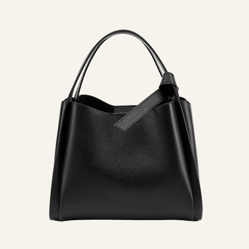 Genuine Leather Bucket Tote Handbag - image 3