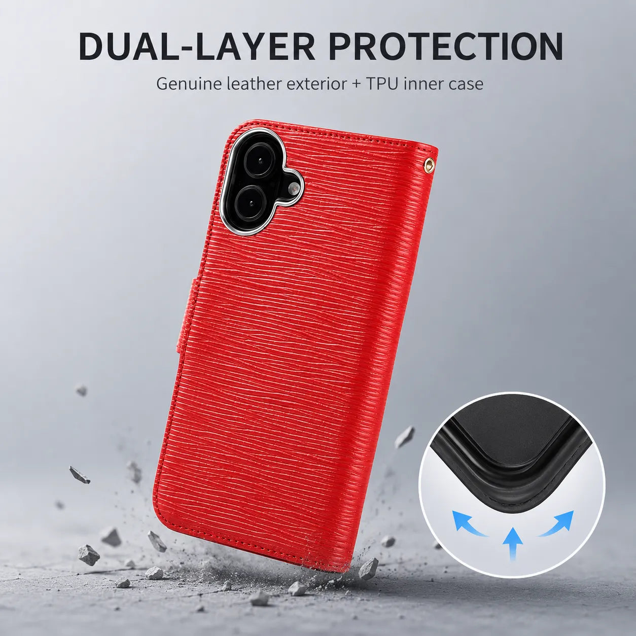 Genuine Red Leather iPhone 16 Case (Wholesale/OEM Manufacturer)