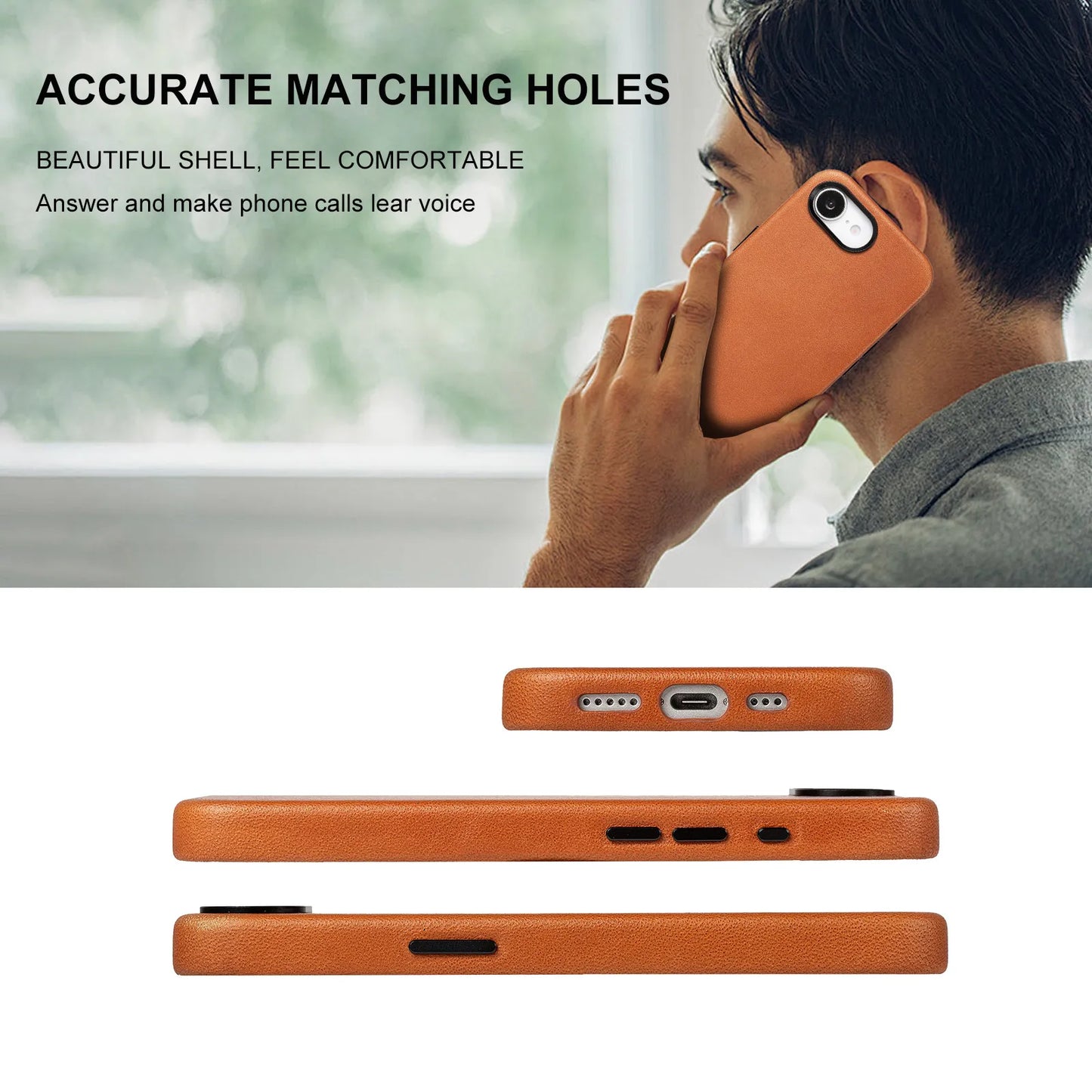 Light Brown Genuine Leather Back Cover for iPhone 16e (Wholesale/OEM Manufacturer)