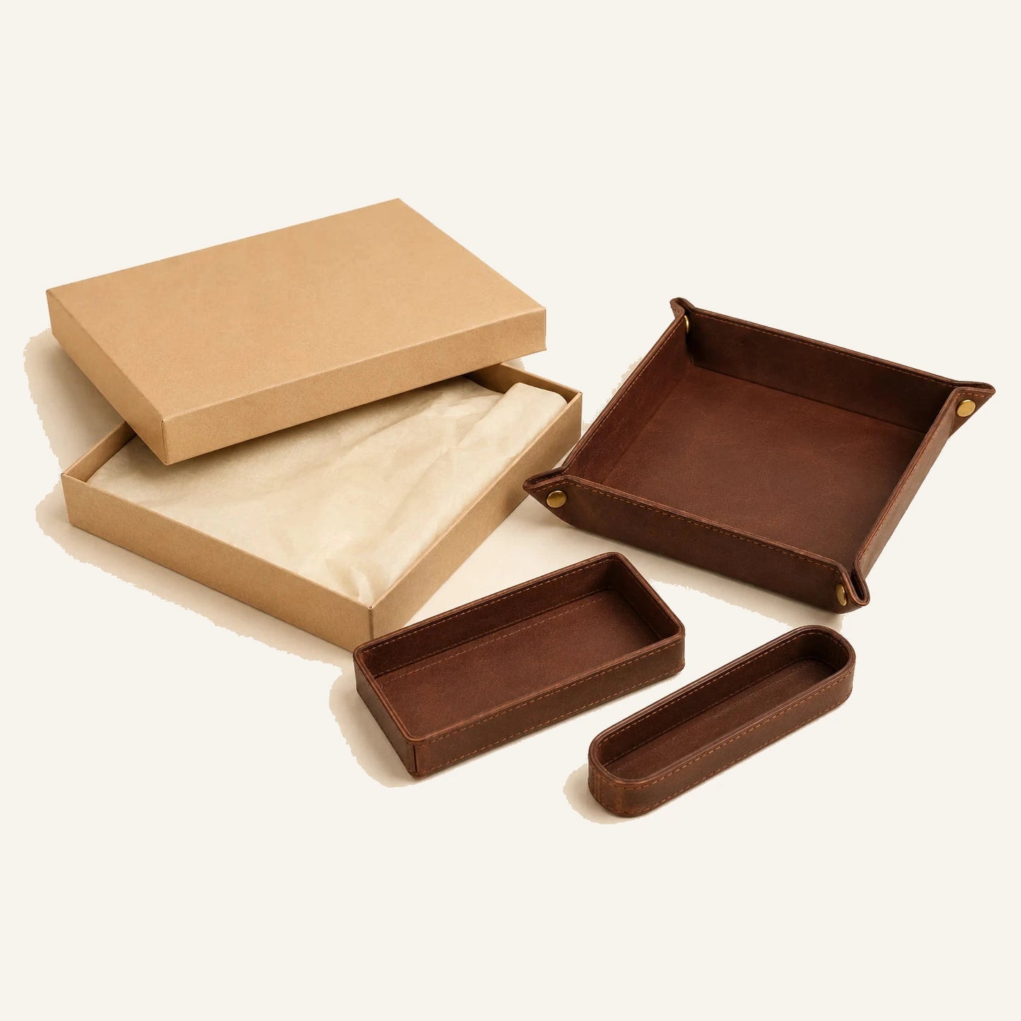Leather desk organizer tray set with plain packaging for wholesale corporate gifts