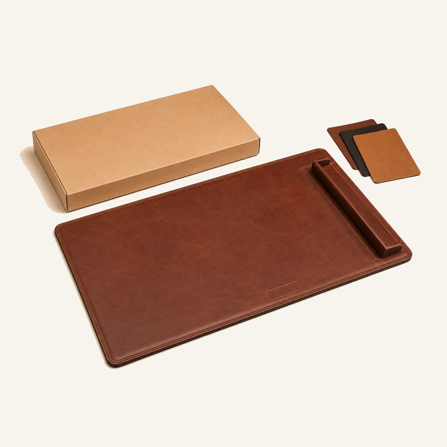 Leather desk pad with side paper rail and plain packaging for private label orders