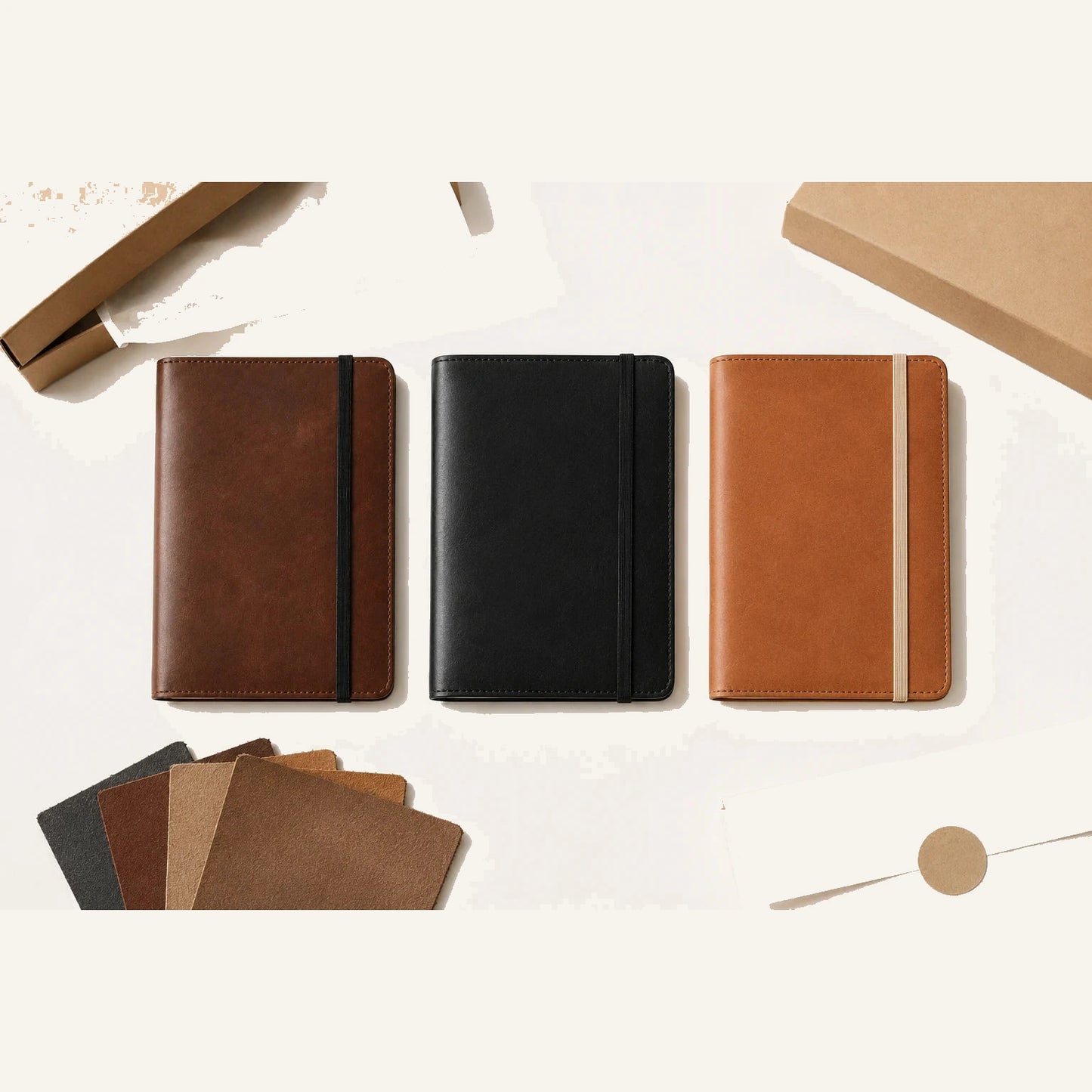 Leather journal cover elastic band color and packaging options for B2B customization