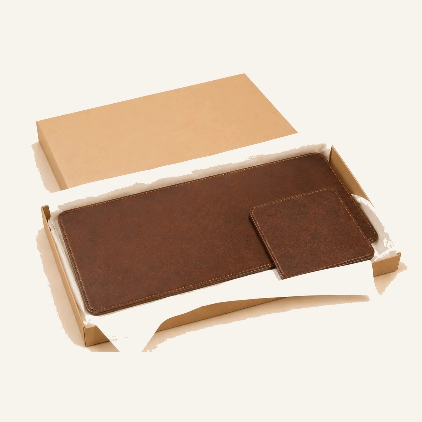 Leather mouse pad and keyboard mat set with plain gift packaging for private label orders
