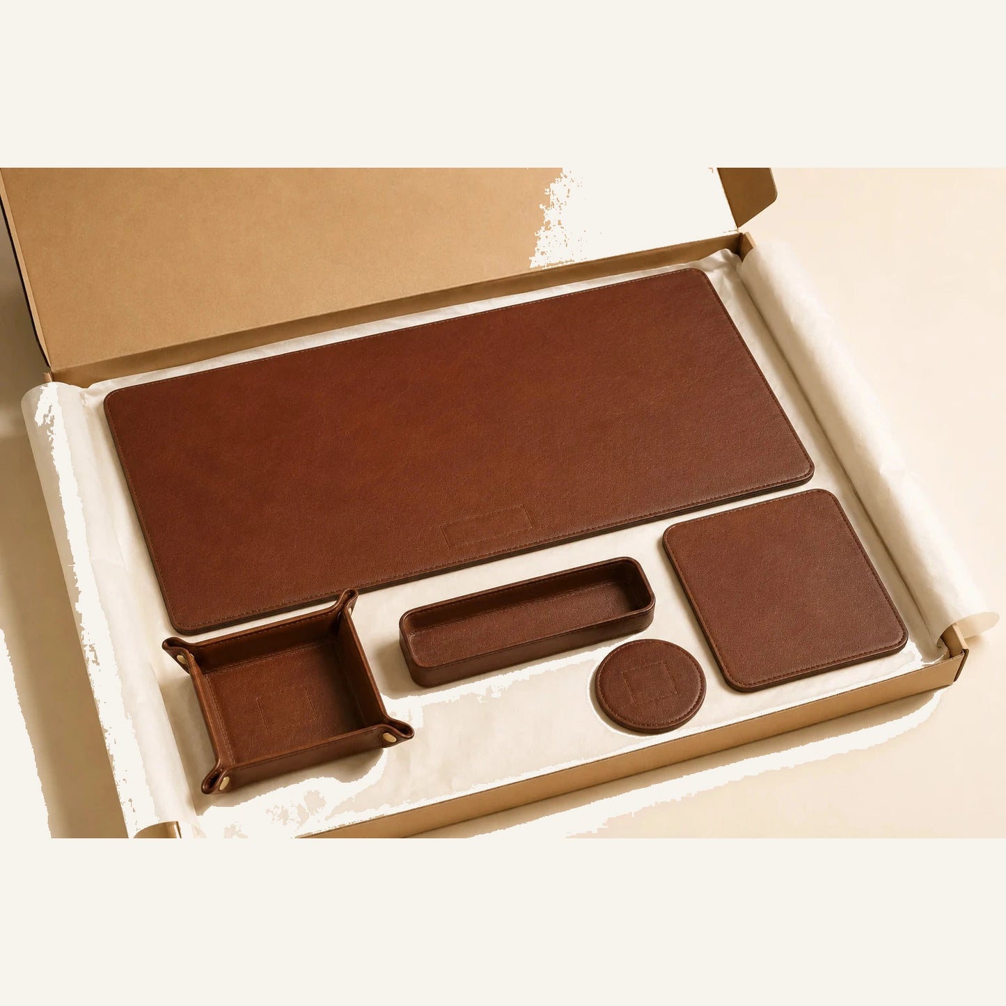 Leather office desk set with plain gift packaging for wholesale corporate gifts