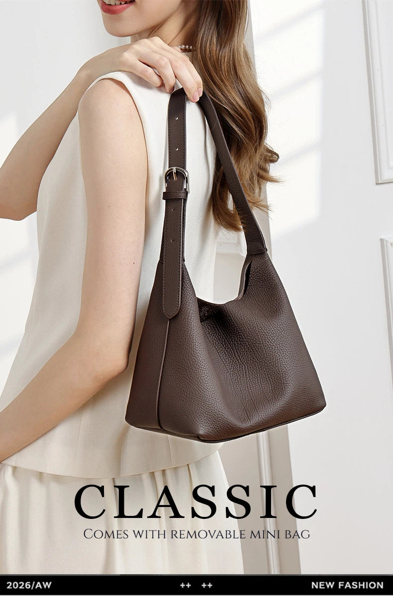 Minimal Genuine Leather Bucket Shoulder Bag - image 7