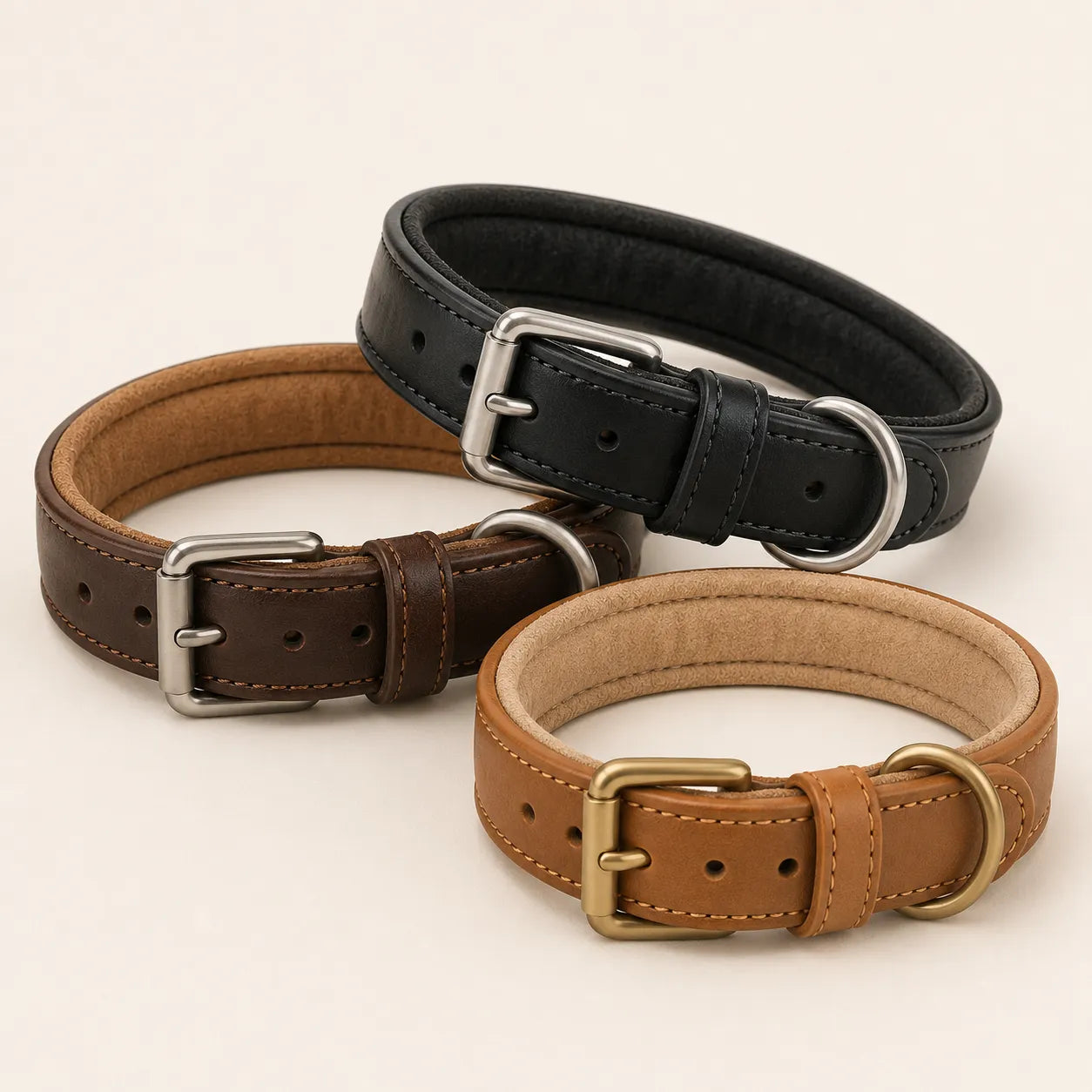 Padded leather dog collar color and lining options for wholesale buyers