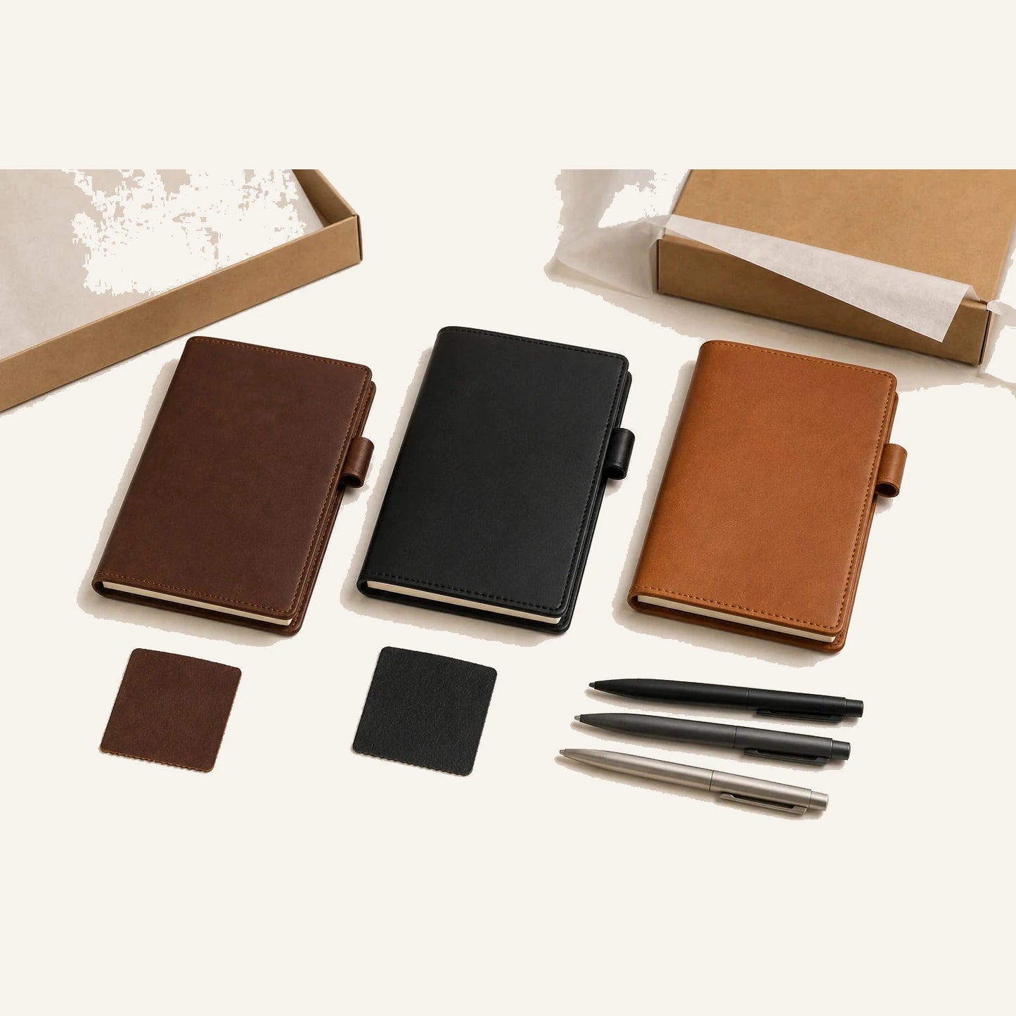 Leather notebook cover with pen loop color and packaging options for customization