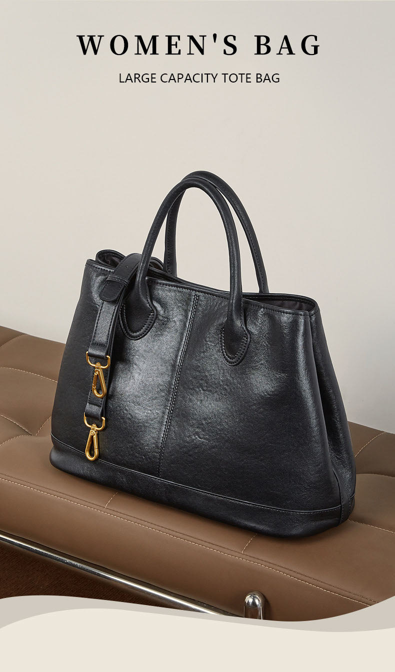 Pleated Genuine Leather Top Handle Tote Bag - image 8
