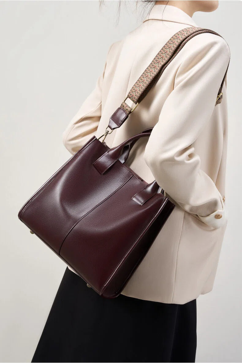 Structured Genuine Leather Shoulder Tote Bag - image 8