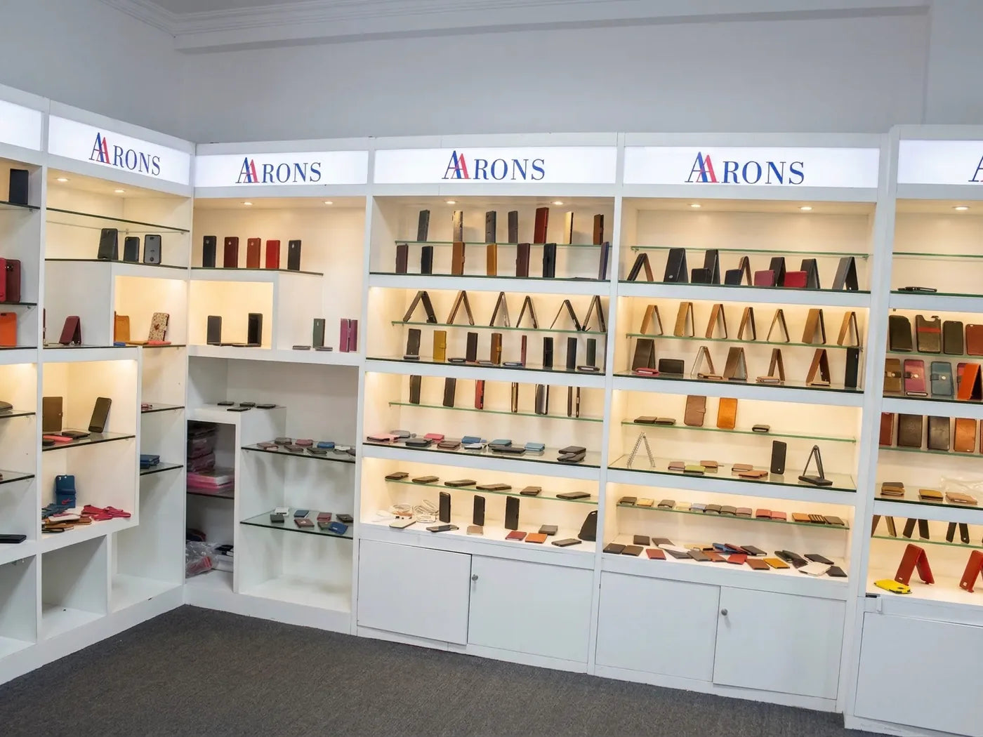 Aarons Leather showroom with leather product samples