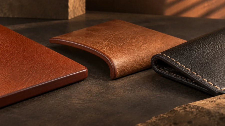 Conceptual comparison of painted, burnished and folded leather edges for OEM sourcing