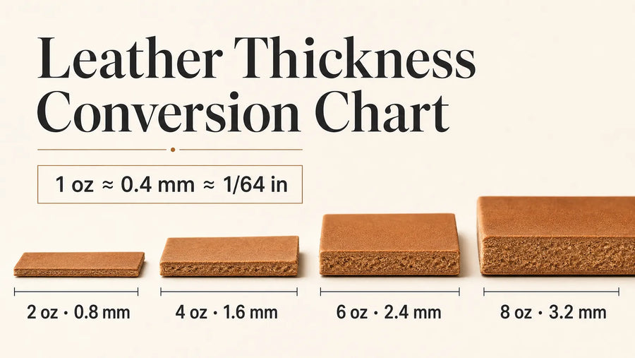 Leather thickness conversion chart in ounces and millimeters