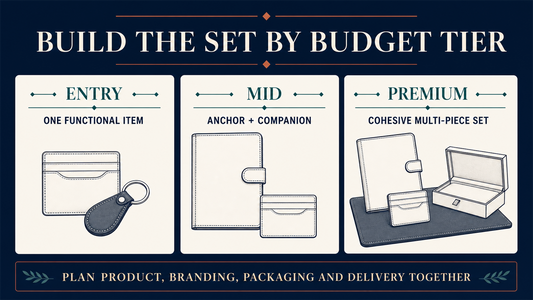 Corporate leather gift set planning by entry, mid and premium budget tiers