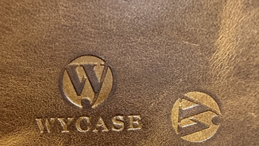 Demo logo embossing on oil wax leather for custom leather goods branding