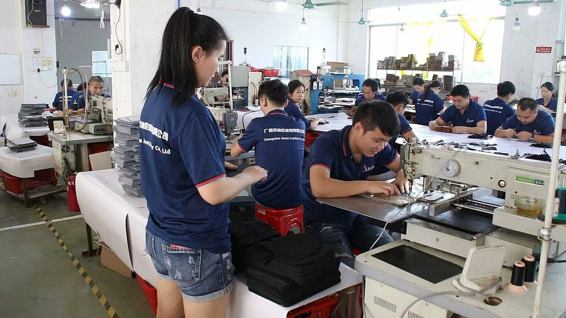 Aarons Leather factory production floor for custom leather case manufacturing