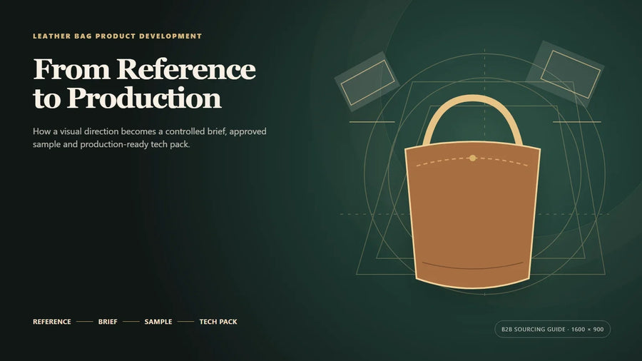 Custom leather bag development from reference image to production-ready tech pack