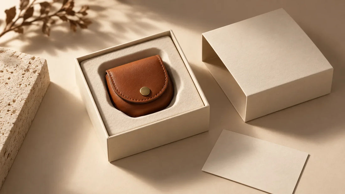 Concept presentation box with a leather earphone protective cover and fitted insert