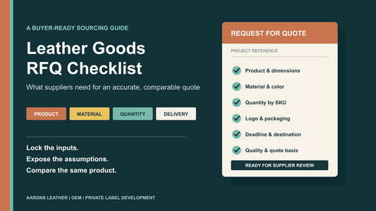 Leather goods RFQ checklist showing the buyer inputs needed for an accurate supplier quote