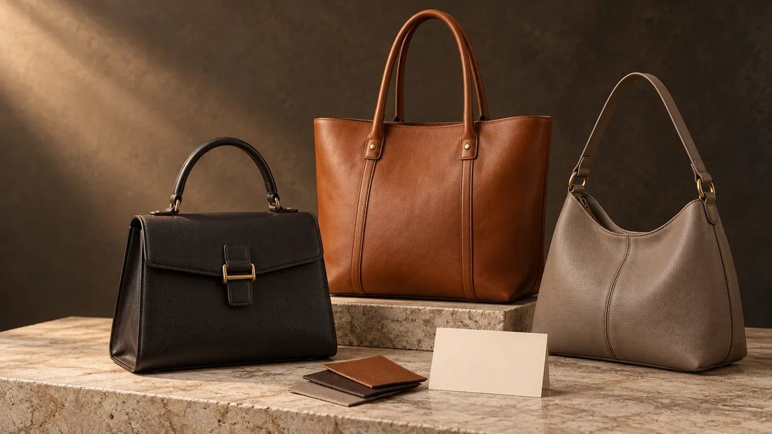 Premium leather handbags arranged for wholesale supplier and quotation comparison