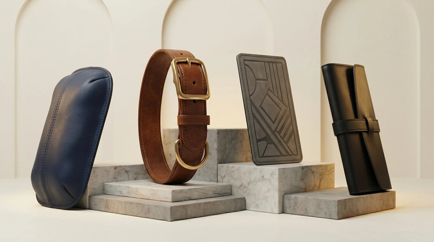 Guangzhou OEM factory custom luxury leather pet gear wholesale. Premium saddle brown bridle leather dog collar with silver metal hardware and high-gloss charcoal black Nappa leather pet pouch for boutique brand sourcing.