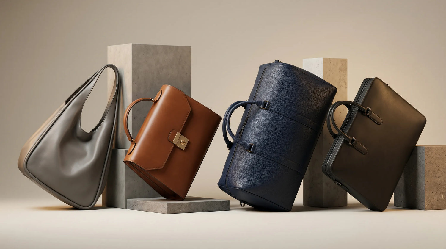 Guangzhou OEM factory wholesale leather bags bulk collection. Mineral gray Nappa leather luxury tote bag with painted edges and saddle brown full-grain bridle leather structured satchel handbag for global brand brand sourcing.