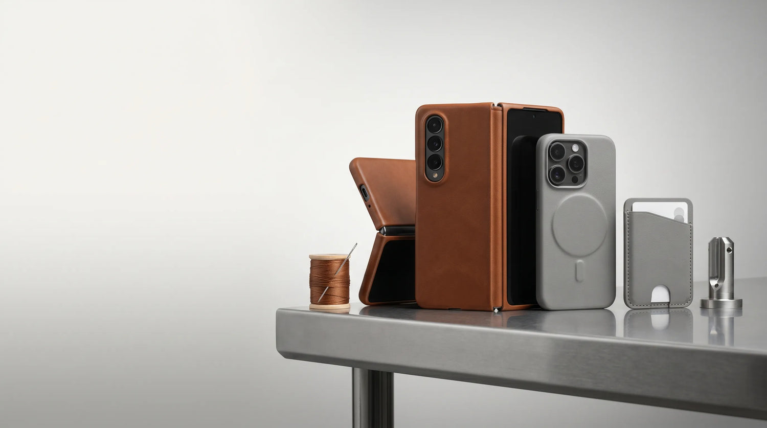 Collection of best-selling premium leather phone cases by Aaron's Case. Showcasing market-proven OEM/ODM designs for international B2B procurement and high-volume factory supply.