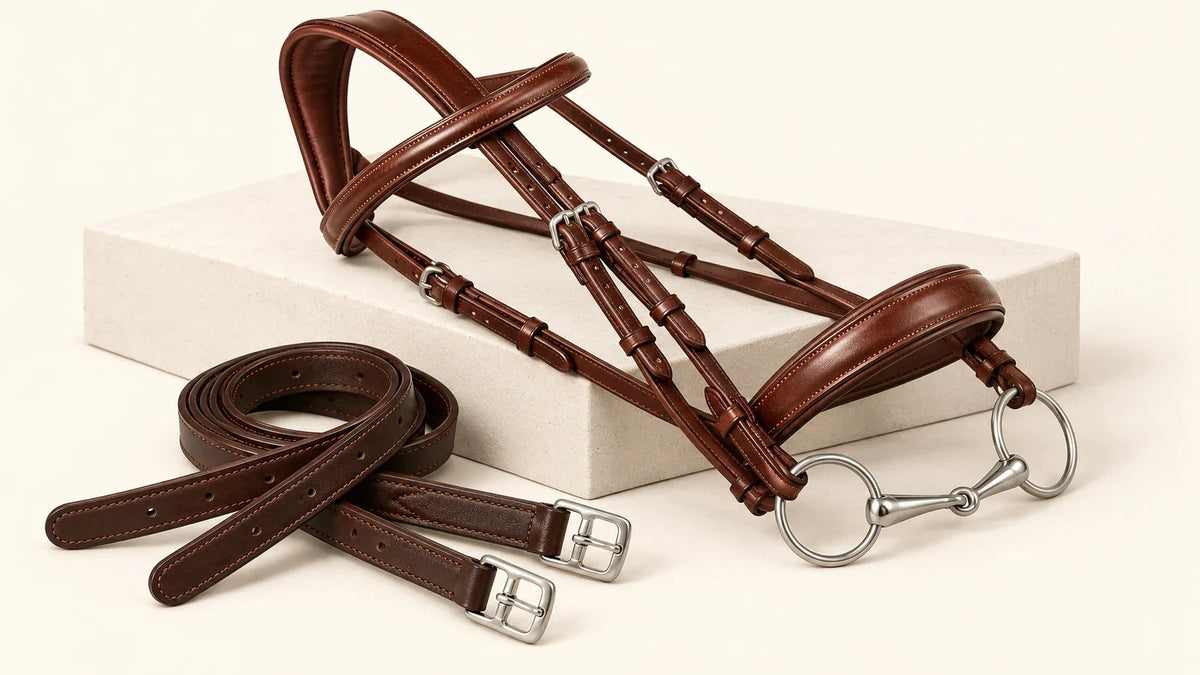 Leather bridle and stirrup leathers for equestrian equipment projects