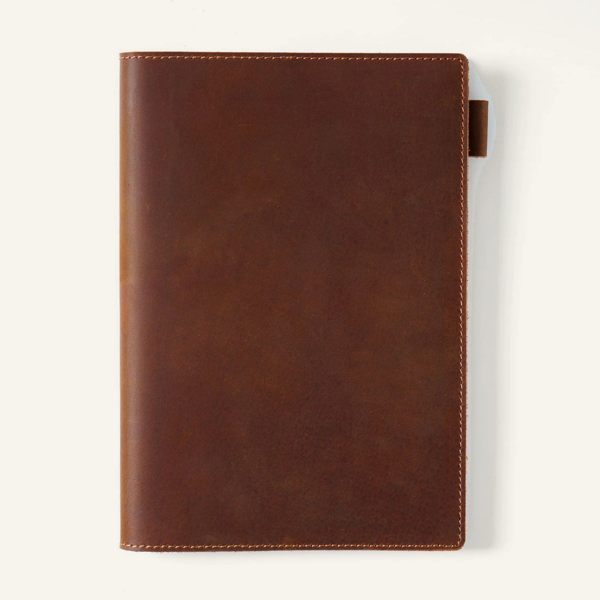 Brown A5 top-grain crazy horse leather notebook cover, closed front view