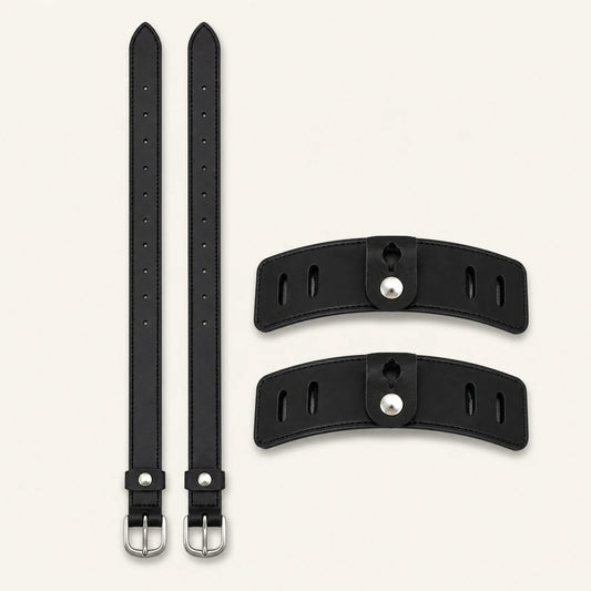 Genuine leather equestrian accessory set with two straps and two curved guards