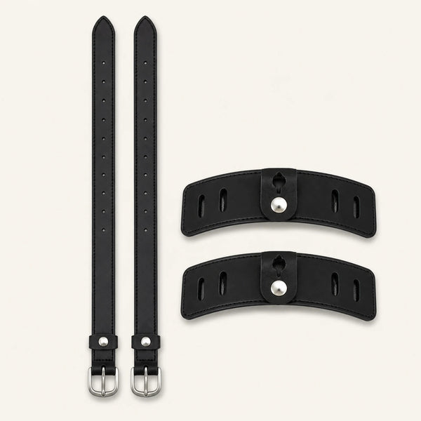 Genuine leather equestrian accessory set with two straps and two curved guards