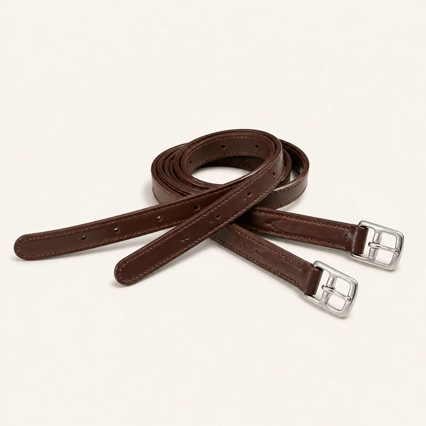 Pair of custom full-grain leather stirrup leathers with roller buckles