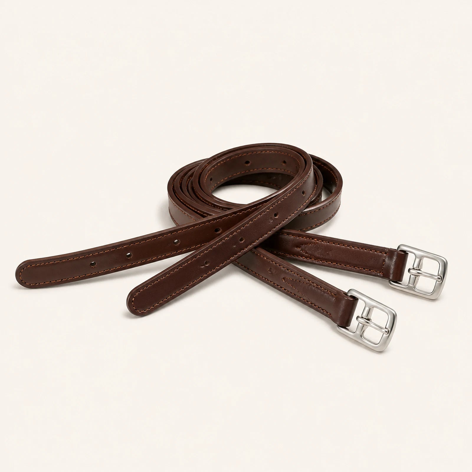 Pair of custom full-grain leather stirrup leathers with roller buckles