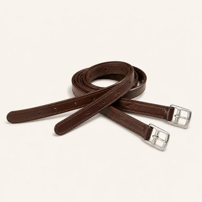 Pair of custom full-grain leather stirrup leathers with roller buckles