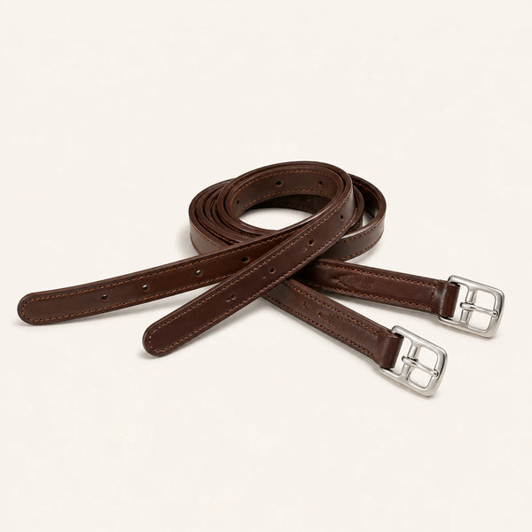 Pair of custom full-grain leather stirrup leathers with roller buckles