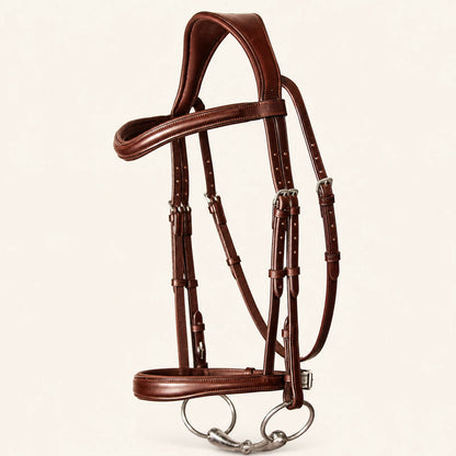 Custom padded dark chestnut leather cavesson bridle