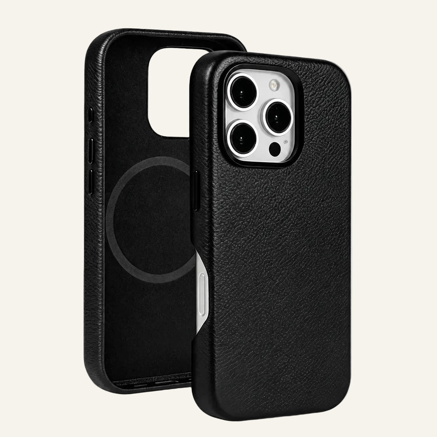 negro cuero genuino magnético funda para móvil para iPhone 14 Pro Max (Fabricante mayorista/OEM)