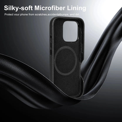 Black Genuine Leather Magnetic Phone Case for iPhone 14 Pro Max (Wholesale/OEM Manufacturer)