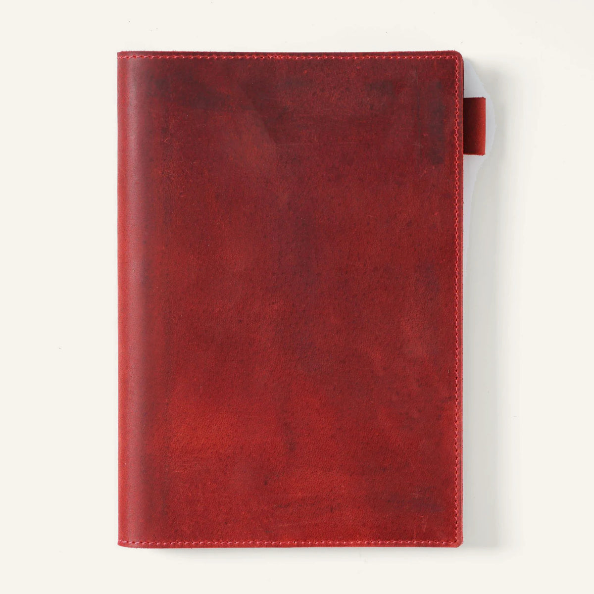 Wine red A5 crazy horse leather notebook cover, closed front view
