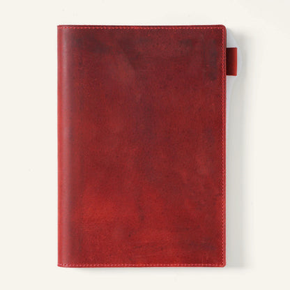 Wine red A5 crazy horse leather notebook cover, closed front view