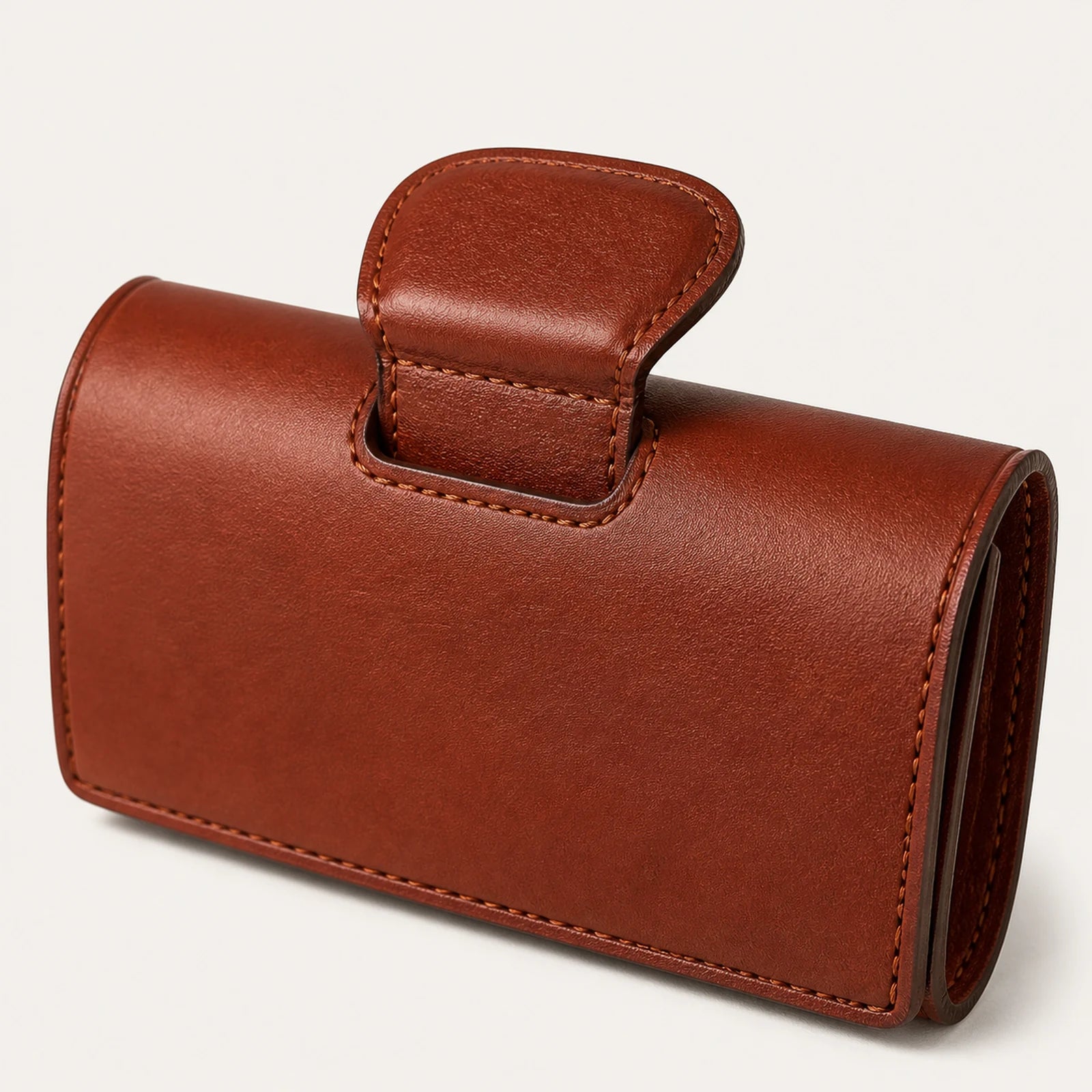 Rear view of leather saddle pommel bag attachment tab construction