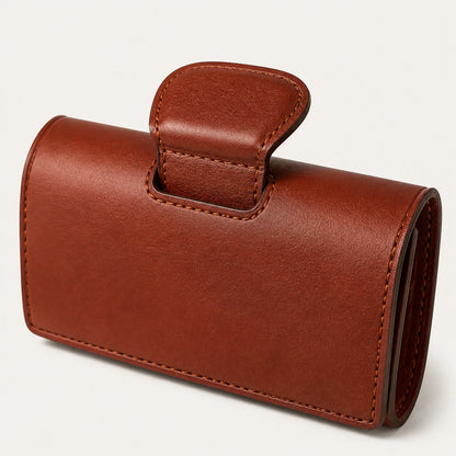 Rear view of leather saddle pommel bag attachment tab construction